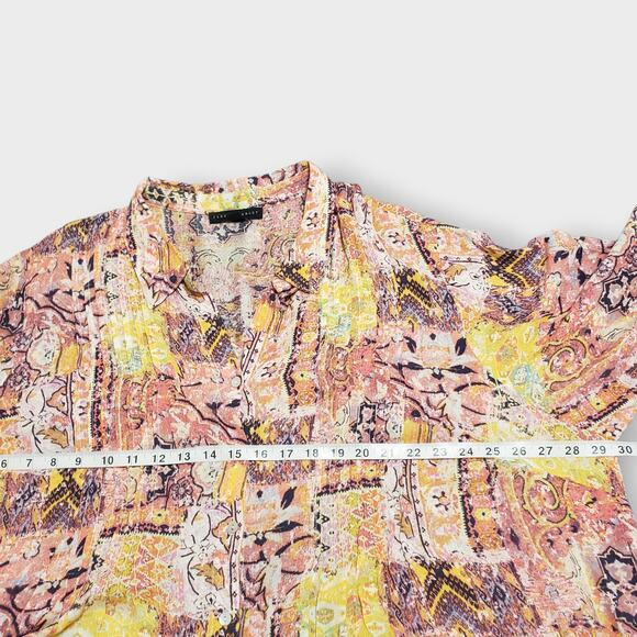 Jane + Delancey 3X Pink Abstract Pleated Button Up Shirt Artsy Lagen Colorful - Picture 9 of 12